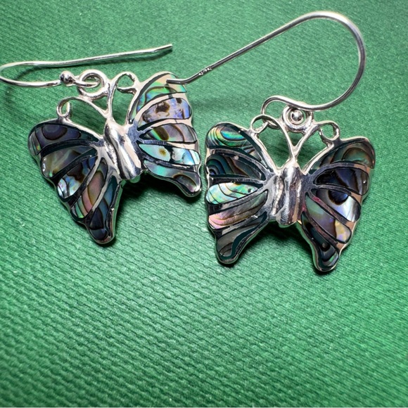 Jewelry - Silver Butterfly Earrings with Abalone Inlay